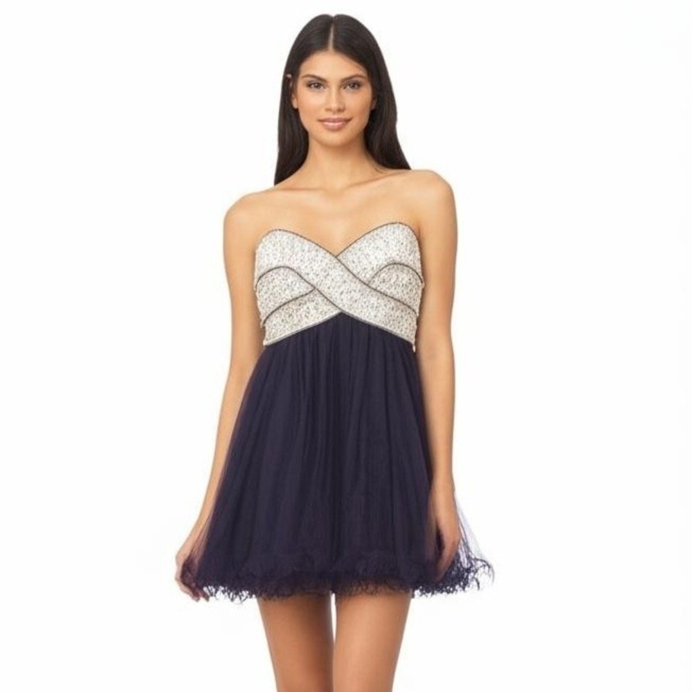 Blondie Nites New Sequin Tulle Mini Dress Size 5 Strapless Sweetheart HOCO Prom‎